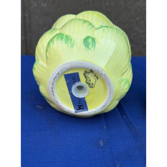 Vintage Haldon Group Artichoke Ceramic Salt Pepper Shaker Set Green Yellow Glaze - Picture 6 of 7